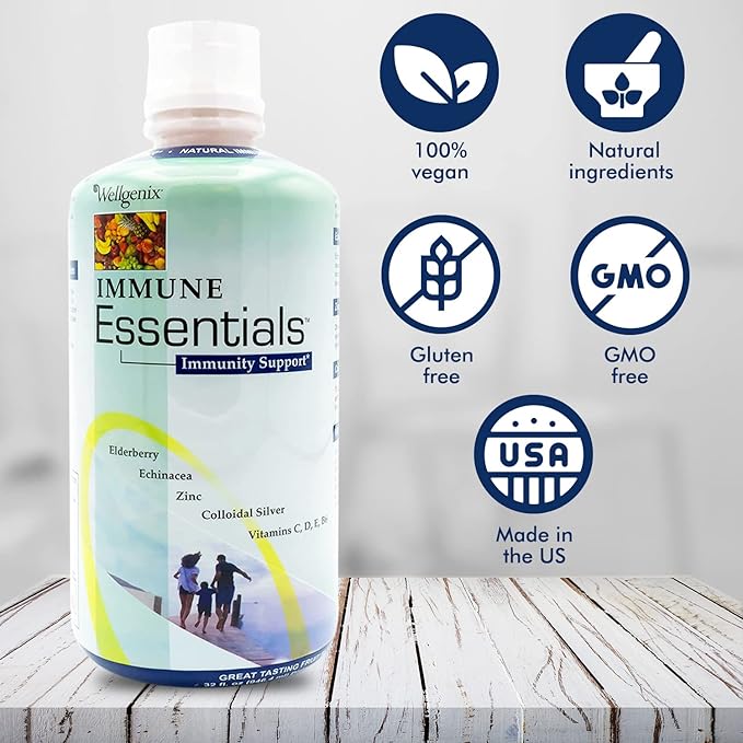 Wellgenix Immune Essentials – 12 in 1 Natural Immune System Support Supplement - Liquid Nutritional Multivitamin - Boosts Immune System and Overall Health For Kids &amp Adults - Fruit Punch Flavor 32