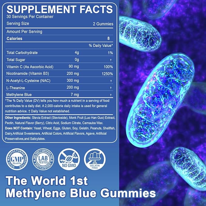 Plant Based Calcium Gummies 600mg + Methylene Blue Gummies for Human