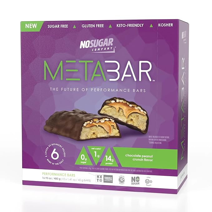 *NEW* No Sugar META BAR - High Protein Energy Bars 0g Sugar 14g Protein Low Net Carb Chocolate Caramel &amp Peanut - Grab &amp Go Protein Snack Bars with Six Layers of Decedent Delight - Gluten