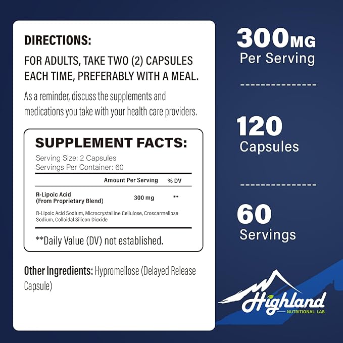 R Lipoic Acid (Na) 300mg per Serving 120 Capsules Up to 5X Improved Absorption Excellent Nutritional Supplement for Healthy Metabolism Support and Antioxidants-1 Bottle