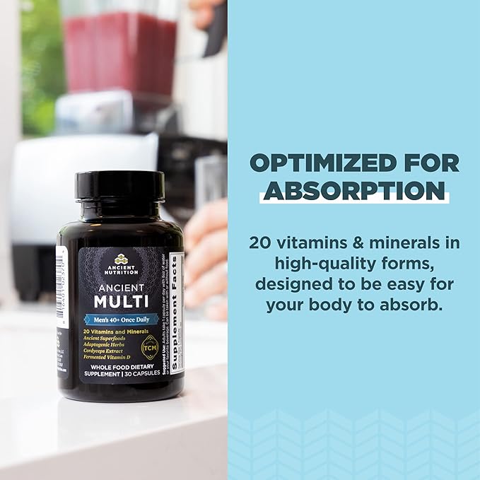 Ancient Nutrition Multivitamin Women's 40+ Once Daily Capsules 30 Count + Multivitamin Men's 40 + Once Daily Capsules 30 Count