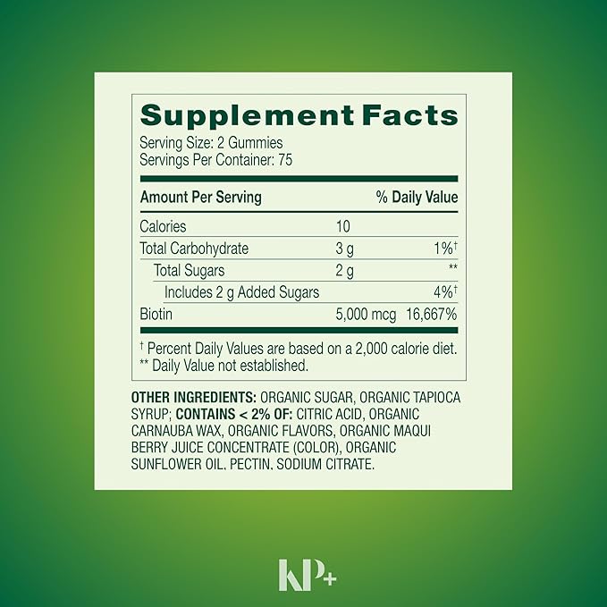 KP+ Biotin | Biotin 5000 mcg Gummies | Supports Hair Skin &amp Nail Health | 150 Vegetarian Gummies | Blueberry Flavor | Pack of 1