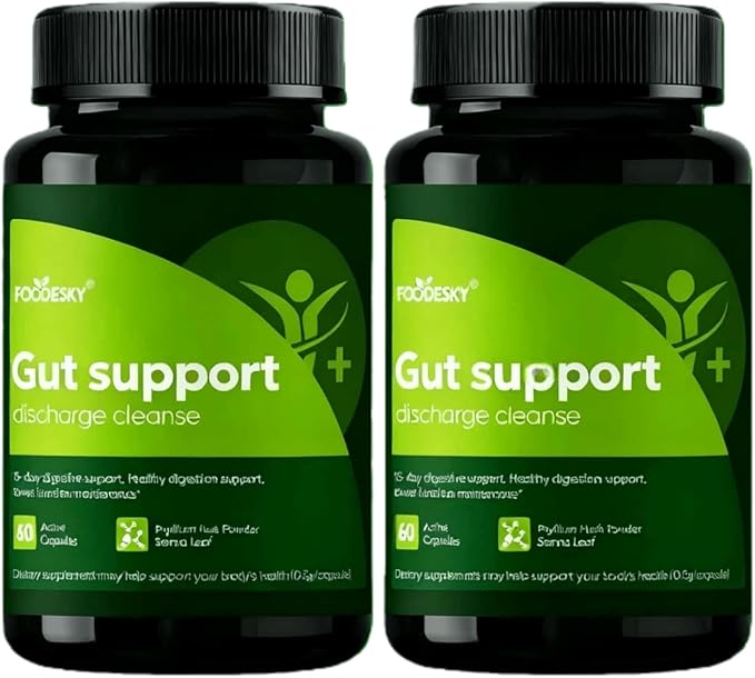 Gut Support Capsules - 15-Day Digestive Support with Psyllium Husk &amp Senna Leaf - Aids Bowel Function &amp Gut Wellness - 60 Active Capsules (2PCS)
