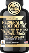 Resveratrol Supplement with Berberine Green Tea Extract Ceylon Cinnamon Grape Seed &amp Quercetin1000mg Quercetin N Acetyl cysteine Acai | 100% Natural Max Strength | Made in USA
