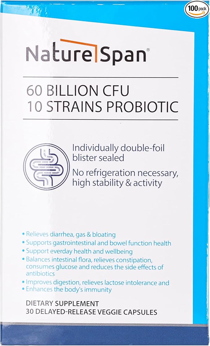 60 Billion CFU 10 Strains Probiotic-Additional prebiotics are added to regulate the balance of intestinal flora promote peristalsis enhance immunity and improve intestinal health30 Capsules