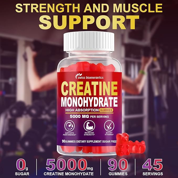 Creatine Monohydrate Gummies Infused with 5g Creatine for Men and Women Chewable Creatine Monohydrate for Muscle Strength Muscle Builder Energy Boost Pre-Workout Supplement- 180 Raspberry Gummies