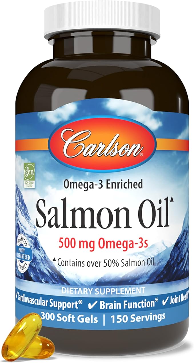 Carlson - Salmon Oil 500 mg Omega-3s Norwegian Heart Brain &amp Joint Health 300 Softgels