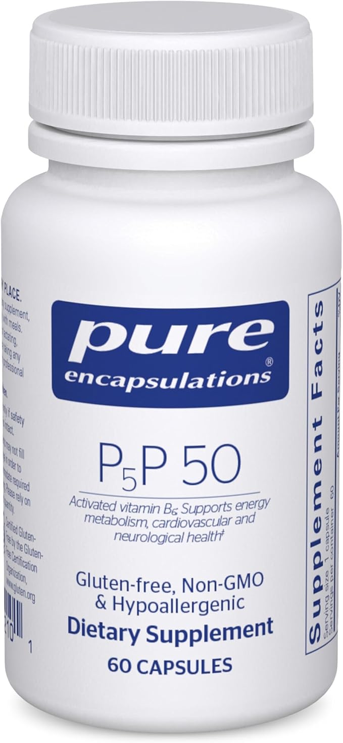 Pure Encapsulations P5P 50 - Active Vitamin B6 - Supports Energy Metabolism &amp Brain Health* - Gluten Free &amp Non-GMO - 60 Capsules