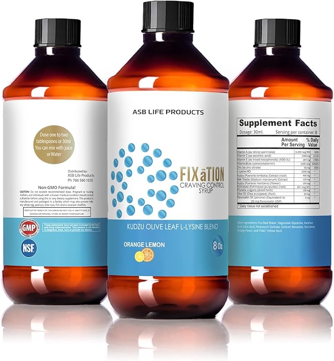 Fixation Syrup Anti-Alcohol Cravings Management Alcohol Support Kudzu Milk Thistle L-lysine Olive Leaf Pancreatin
