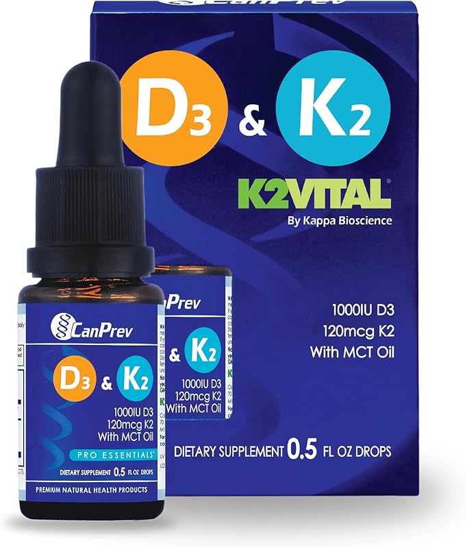 CanPrev D3 &amp K2 Drops - MCT Oil Base 15ml Liquid Vitamin Supplement 450 Drops with 250IU D3 &amp 30mcg MK-7 K2 Supports Strong Bones &amp Teeth Easy-to-Take Formula Free from Gluten Dairy