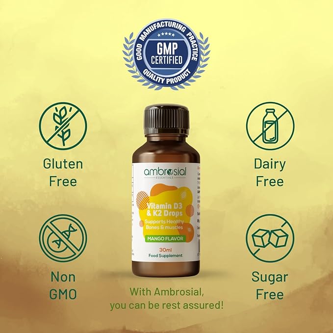 AMBROSIAL Vitamin D3 K2 Drops - for Adults and Kids (Pack of 1-30ml)