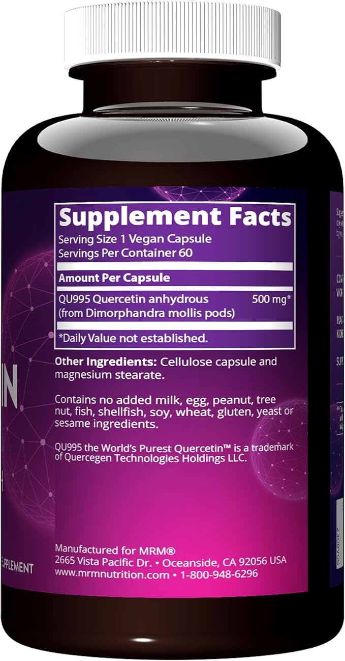 MRM Nutrition Quercetin| Immune + Cardiovascular Health | 500mg per Serving | Made with QU995: Worldâ€™s purest quercetinâ„¢ | Antioxidant Status | 60 Servings