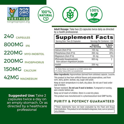 Active Again Hope Science IP6 Inositol 120 caps - Whole Body Immune Support with Nature's Most Potent Antioxidant - IP6 Inositol Supplement for Enhanced Immunity Bone Kidney and Heart Health