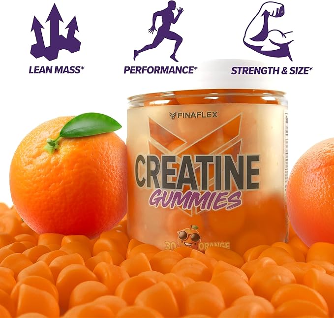 FINAFLEX Creatine Gummies - 120 Gummies - Orange Flavor - Promotes Muscular Strength Size &amp Performance - 5g of Creatine Monohydrate Per Serving - 30 Servings