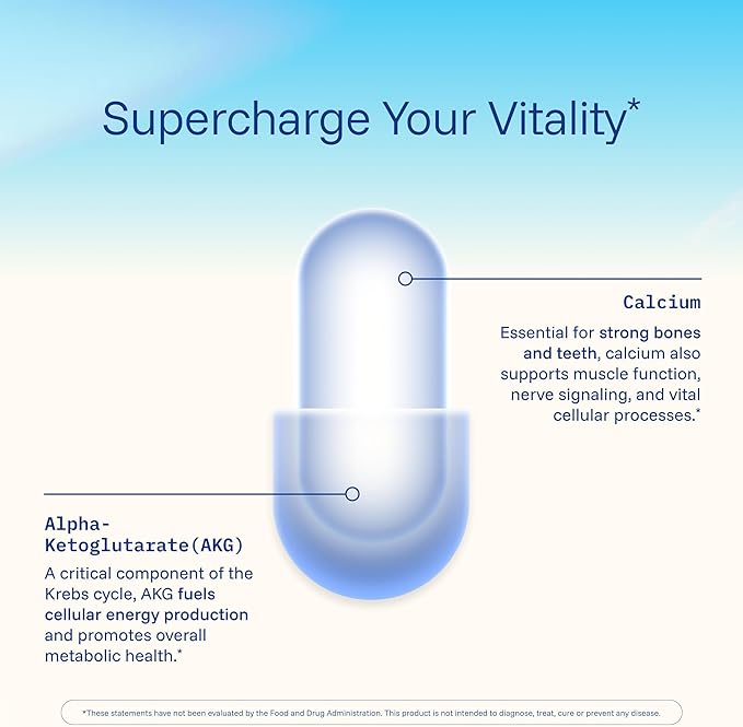 ProHealth Ca AKG Supplement (Alpha Ketoglutarate) (1000 mg per 2 Capsule Serving 60 Capsules). Supports Metabolic Function and Healthy Aging Processes.