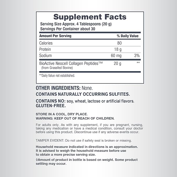 NeoCell Super Collagen Peptides Powder | 30 Servings | Unflavored | Types I &amp III | Grass Fed Bovine Supplement | Hair Skin &amp Nails | for Women and Men