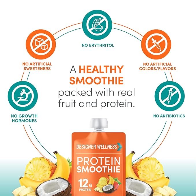 Designer Wellness Protein Smoothies Super Fruits Variety Pack and Tropical Fruit Bundle