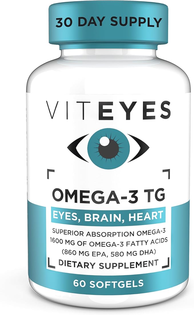 Viteyes Omega-3 TG Supports Eye &amp Heart Health Natural Triglyceride Fish Oil Formula Clear 60 Count