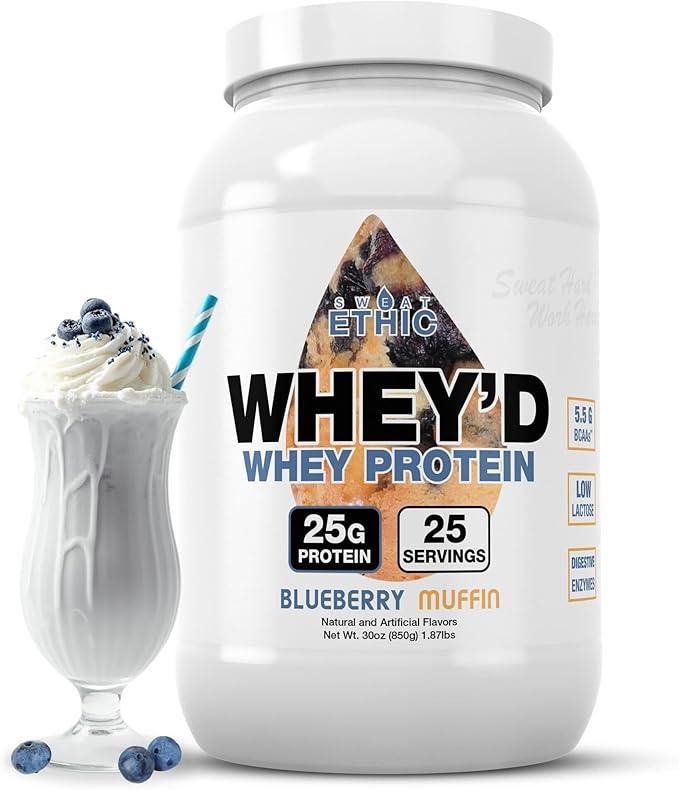 Sweat Ethic Whey'd Protein Powder 25 G Whey Protein Blend with Concentrate (30 Ounce Blue Berry Muffin)