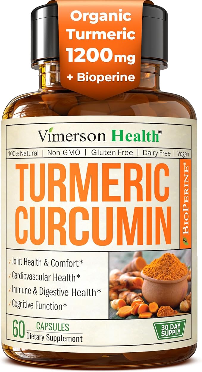 Turmeric Curcumin Supplement with Black Pepper Extract - High Potency Organic Turmeric 1200mg &amp 95% Curcuminoids for Joint &amp Digestive Health - Joint Support Supplement - 60 Vegan Curcuma Caps