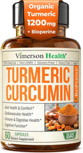 Turmeric Curcumin Supplement with Black Pepper Extract - High Potency Organic Turmeric 1200mg &amp 95% Curcuminoids for Joint &amp Digestive Health - Joint Support Supplement - 60 Vegan Curcuma Caps