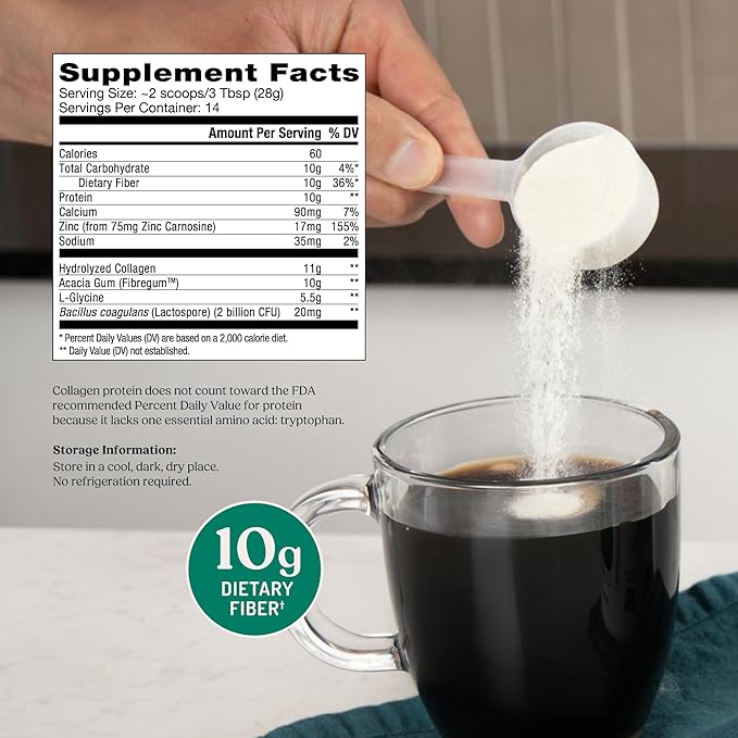 Bulletproof Unflavored Gut Health Collagen Protein 14 Ounces 10g Grass-Fed Collagen Peptides for Gut Skin Bone and Joint Support