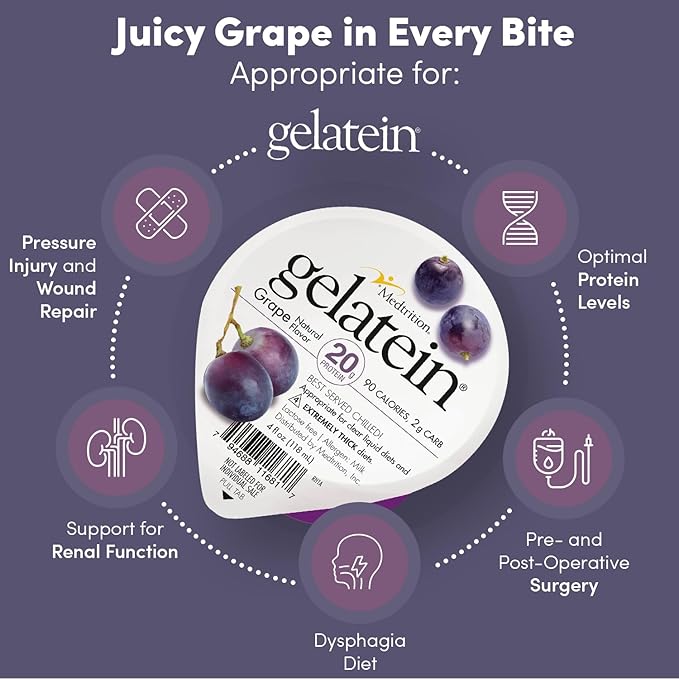 Medtrition Gelatein Grape - High Protein Sugar Free Gelatin with 20 grams of protein | Ideal for clear liquid diets swallowing difficulties bariatric dialysis and oncology (12 Pack)