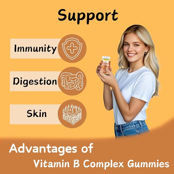 Vitamin B Complex Gummies with BiotinCholine + Inositol Vitamin C + Zinc for Supports Energy Brain Mood Immune Healthy Hair Skin - Natural Mango Flavor - Vegan Diet - 120 Vegan