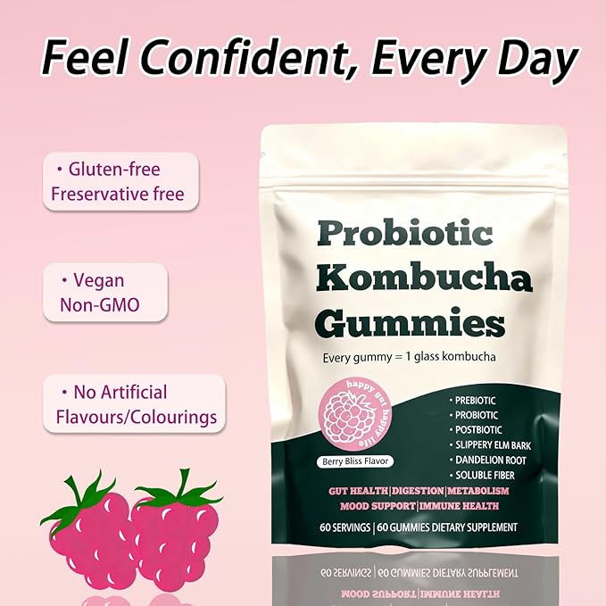 Infuse Probiotic Kombucha Gummies – 60 Gummies with Prebiotics Postbiotics &amp FiberIncludes Slippery Elm Dandelion Root &amp MCT OilSupports Digestive Health Bloating Relief &amp Gut Suppor