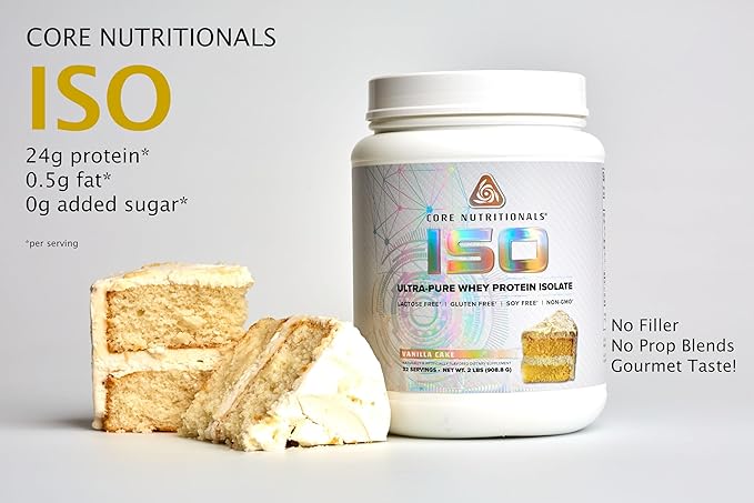 Core Nutritionals ISO Whey Protein Isolate | High-Purity Protein from Whey Isolate | Lean Muscle &amp Recovery Support | 32 Servings (Vanilla Cake)