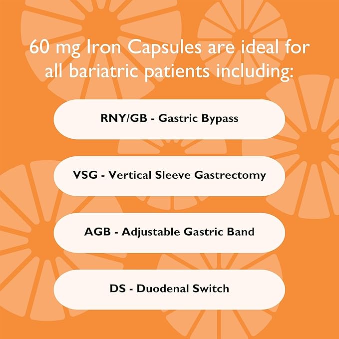 Celebrate Vitamins Iron Supplement with Vitamin C - 60mg Iron 60mg Vitamin C Bariatric Vitamins for WLS Patients Vertical Sleeve &amp Gastric Bypass Surgery (90 Capsules)