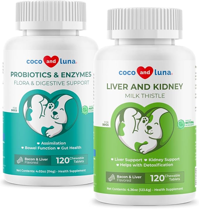 Milk Thistle &amp Probiotics for Dogs - Liver Support Bowel Function Digestion Support for Gas Diarrhea Bad Dog Breath &amp Constipation