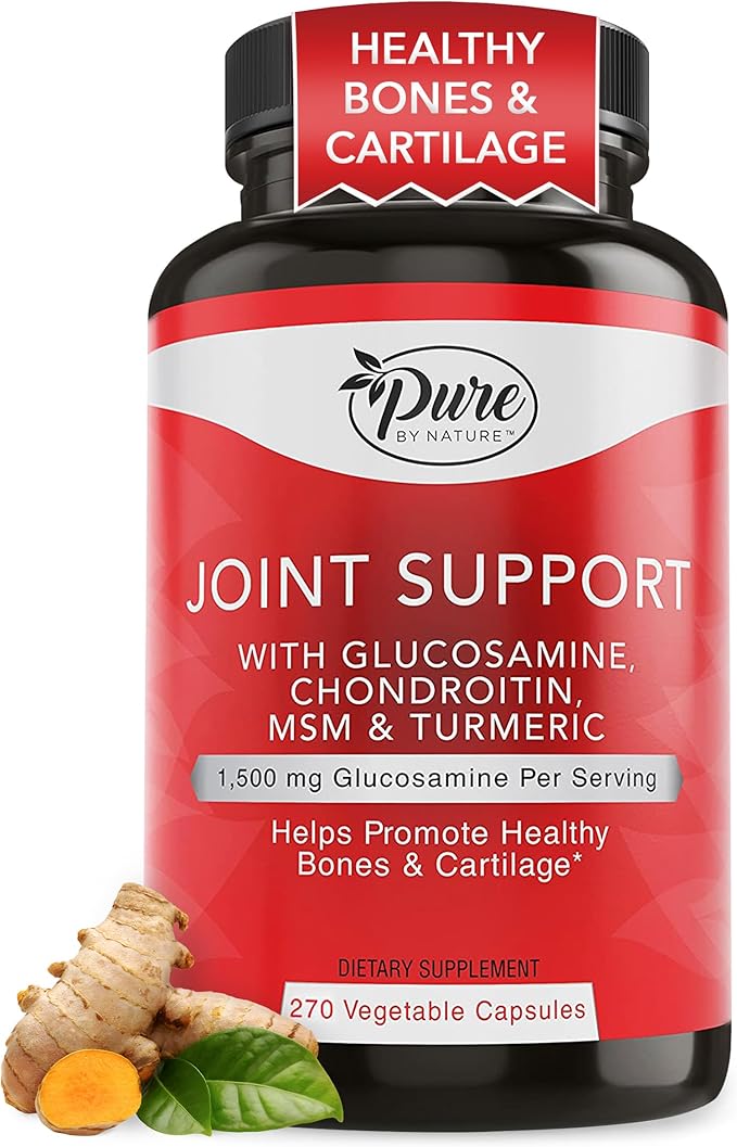 Pure By Nature Joint Support Glucosamine with Chondroitin Turmeric MSM Boswellia Supplement 270 Capsules