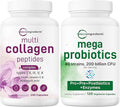 Micro Ingredients 8-in-1 Multi Collagen Pills &amp Mega Probiotics 200 Billion CFU Veggie Capsules | 2 Pack Bundle | Hydrolyzed Peptides + Hyaluronic Acid &amp Vitamin C | 40 Strains + Inulin &amp