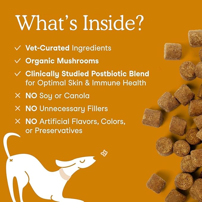 Fera Pets Dog Allergy Chews – Allergy Relief &amp Itching Skin Relief – Immune &amp Gut Support with Organic Mushrooms Postbiotics &amp Colostrum – Promotes Skin Health – 90 Soft Chews