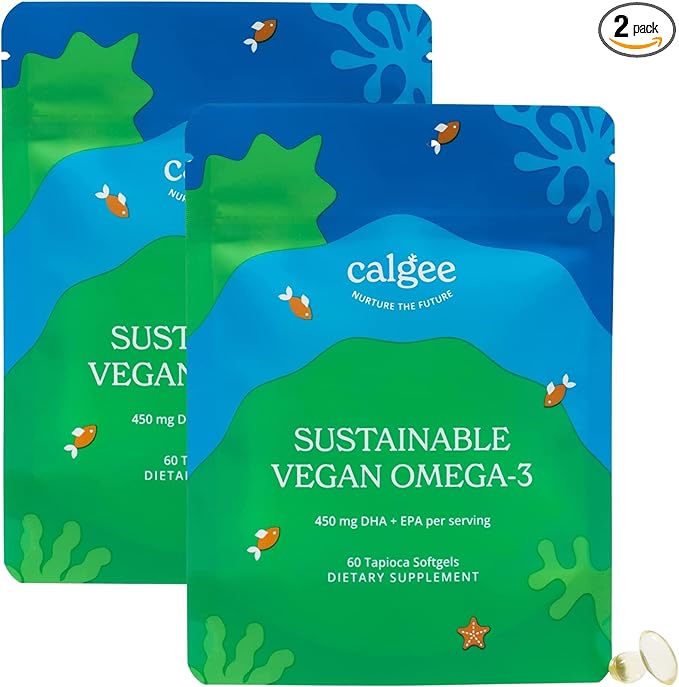 Calgee Vegan Omega 3-450mg DHA &amp EPA Fatty Acids - Sustainable Algae Oil - Plant-Based Fish Oil Alternative - Carrageenan-Free Softgels (120 Ct)
