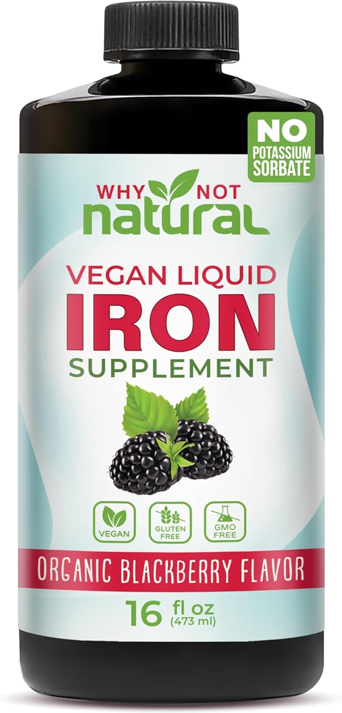 Why Not Natural Liquid Iron Supplement for Women Men and Kids Vegan Formulation for Anemia Sugar Free Vegan Non-GMO Organic BlackBerry Flavor 16 Fl Oz