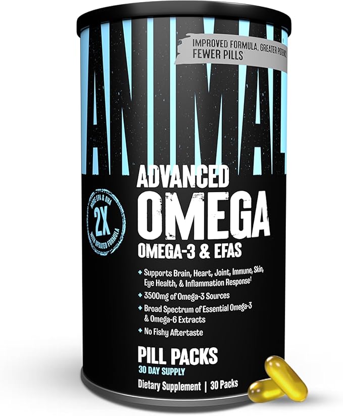 Animal Advanced Omega 3 Fatty Acids - 3500mg EPA DHA Fish Oil Omega 3 Supplement for Women &amp Men High Potency Blend with CLA GLA ALA for Brain Skin Eye Immune Joint Health 30 Pill Packs
