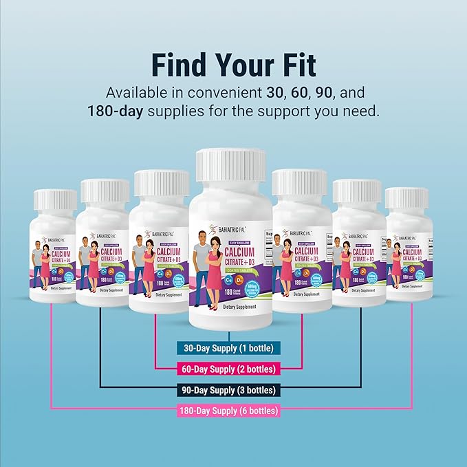 BariatricPal Easy Swallow Calcium Citrate (600mg) and D3 Coated Tablets (180-Day Supply)