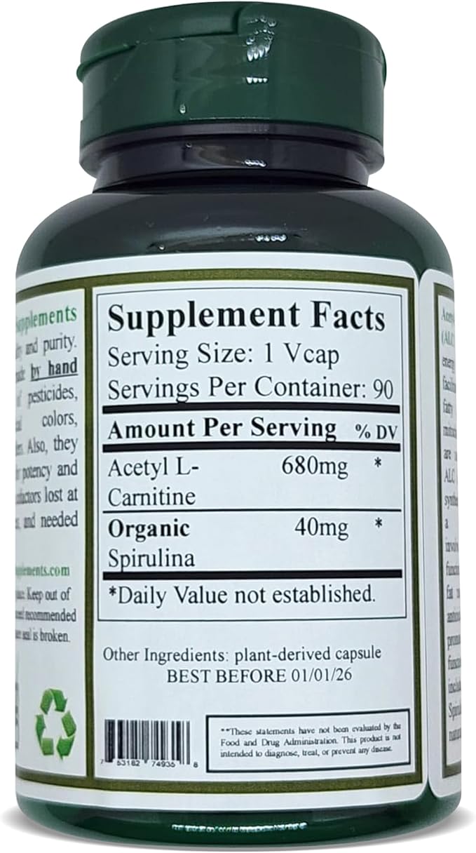 Green Organic Supplements Acetyl L-Carnitine Carnitine ALC High Absorbable Non-GMO Gluten-Free (Pack of 5)