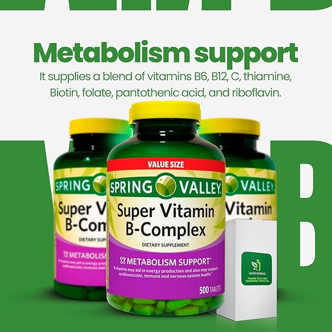 Super B-Complex Tablets 500 Count Dietary Supplement (2 Pack) with Exclusive Vitamins &amp Minerals A to Z - Better Ligth&ampSpring Guide (3 Items)