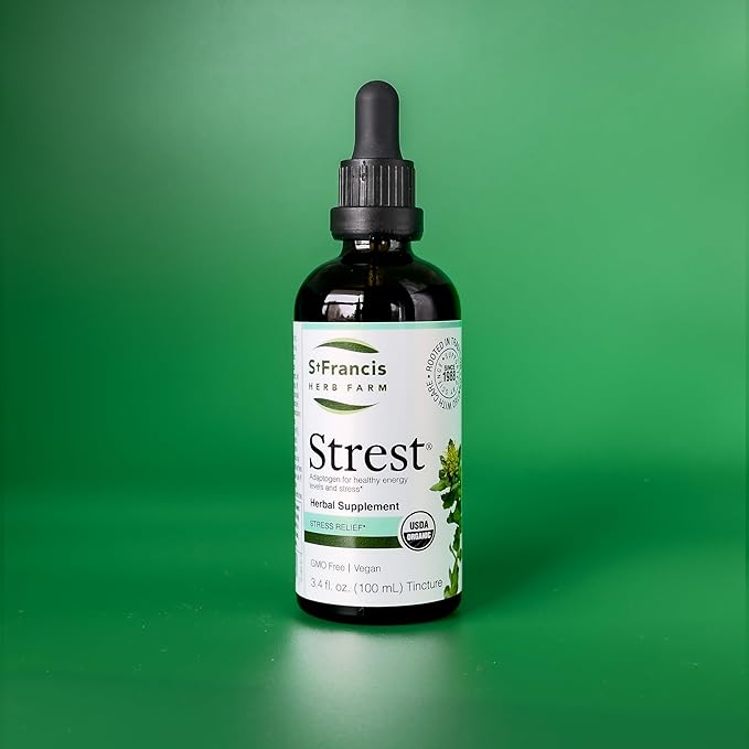 St. Francis Herb Farm Strest (3.4floz) USDA Certified Organic Ashwagandha Based Adaptogen Formula Targeted at Stress Relief (1 Bottle) GMO-Free Vegan Vegetarian.