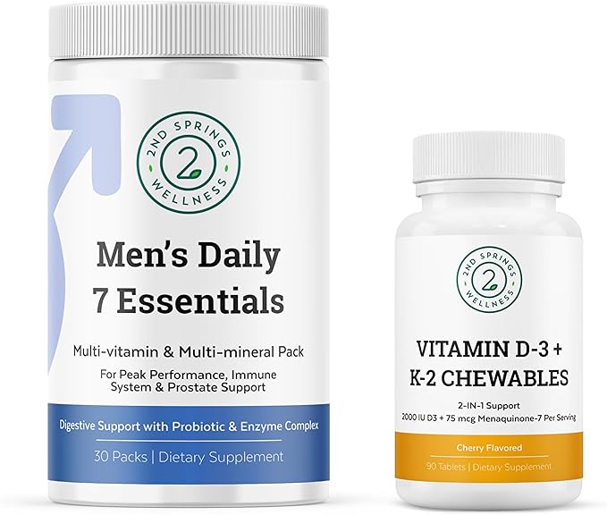Men's Daily 7 Essentials &amp Vitamin D3+K2 Bundle