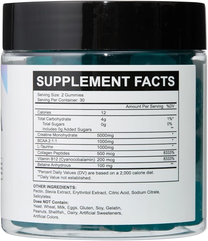 Daily Creatine Complex Gummies – 4.5g Active Blend with Essential Electrolytes – 2 Gummies per Day | 60 Count Jar | Supports Daily Vitality &amp Hydration (Blue Razz Flavor)