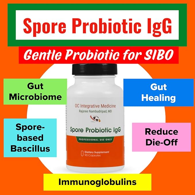 Spore Probiotic IgG by Dr. Rajsree MD | Spore-Based Probiotic &amp IgG for Gut Barrier &amp Immune Support | 3 Bacillus Strains + Bovine Immunoglobulins | 90 Capsules
