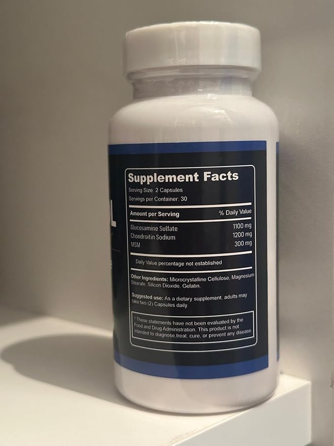 Capsules | Glucosamine Chondroitin &amp MSM Blend | Daily Supplement Formula | 60 Capsules | Adult Use | Dietary Supplement | One Bottle