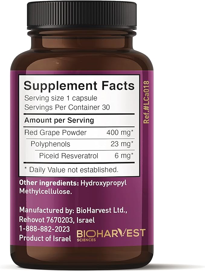 VINIA Piceid Resveratrol Supplement Capsules. Increases Blood Flow and Nitric Oxide. Blood Pressure and Heart Health Support | Antioxidant from Red Grapes | Non-GMO 30 Count