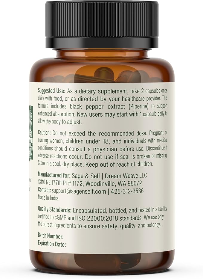 Sage &amp Self Inner Power Capsules – Adaptogen Blend with Ashwagandha Shilajit Rhodiola &amp Black Pepper – Supports Energy Resilience &amp Mental Clarity – 1400 mg per Serving – 60 Vegan Capsu