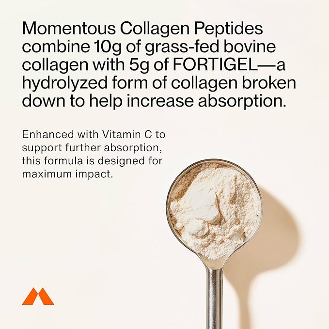 Momentous Grass-Fed Collagen Peptides Powder - Collagen Protein Powder with Fortigel &amp Vitamin C for Hair Skin Nails &amp Joint Health Support - NSF Certified for Sport - Packaging May Vary