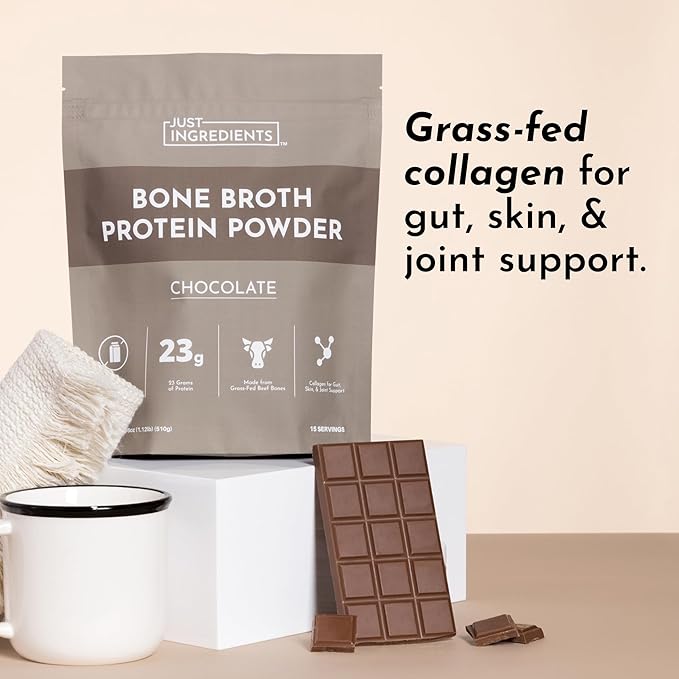 Bone Broth Protein Powder – Chocolate | 15 Servings | 21g Grass-Fed Protein per Serving | Dairy-Free | Collagen for Gut Skin &amp Joint Support | Made with Real Food Ingredients